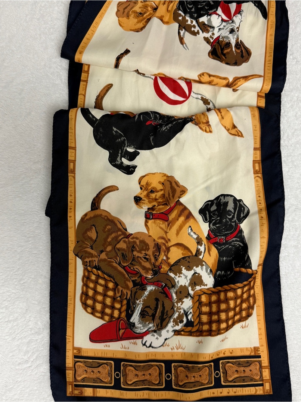Cream and Black Dogs Print Pet-Themed Silk Scarf